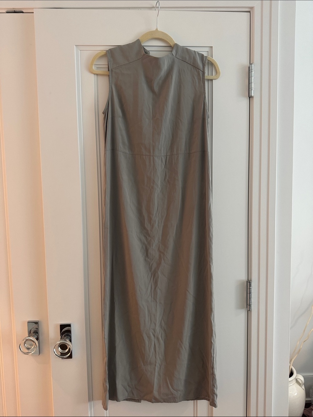 Emerson Fry 100% Silk Sleeveless Maxi Dress in Taupe Gray
